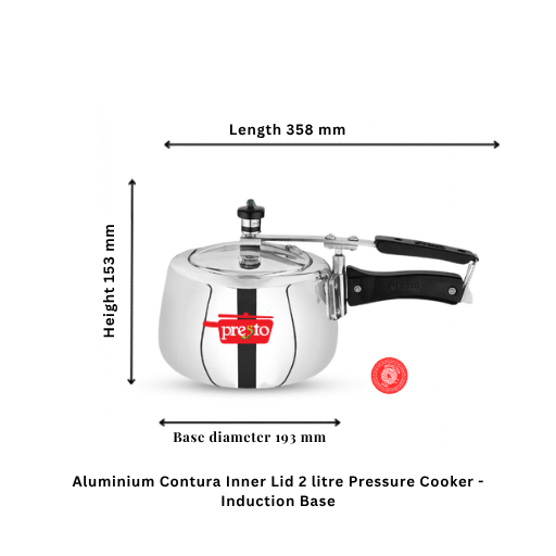 Presto "Aluminium Induction Base Contura Inner Lid 2 Ltr Pressure Cooker"