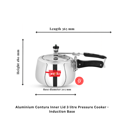 Presto "Aluminium Induction Base Contura Inner Lid 3 Ltr Pressure Cooker"