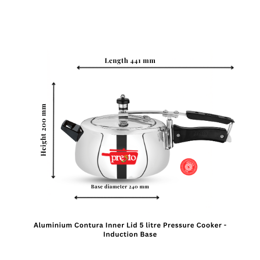 Presto "Aluminium Induction Base Contura Inner Lid 5 Ltr Pressure Cooker"